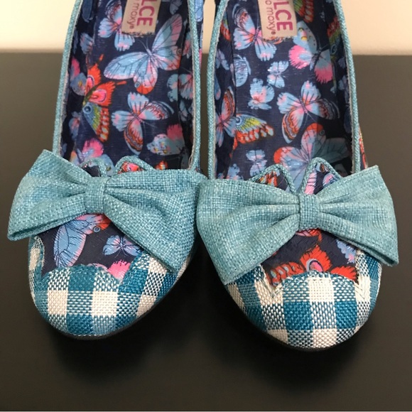 Dolce by Mojo Moxy Butterfly Heels | Bow Front Pumps | Blue Plaid - Size 9 - Picture 6 of 12